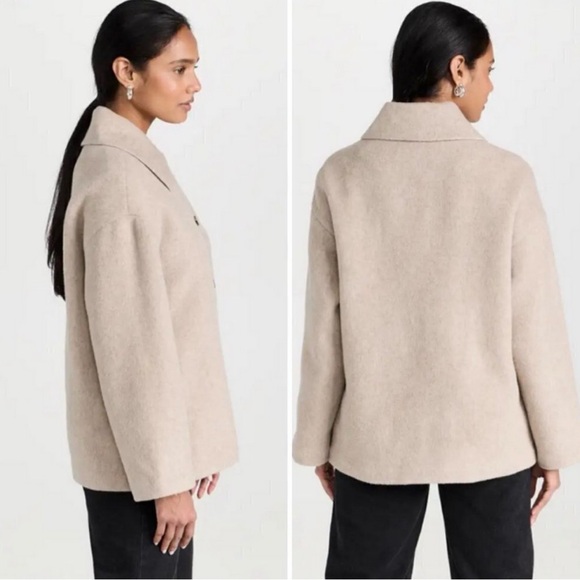 Reformation Rocky Oversized Shirt Jacket Light Beige Pea Coat - Picture 2 of 6